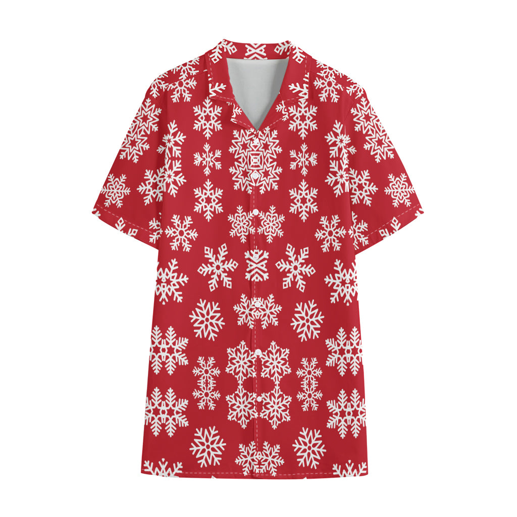Merry Christmas Snowflakes Pattern Print Cotton Hawaiian Shirt