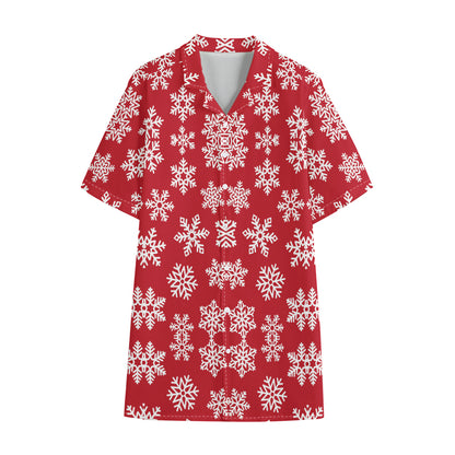 Merry Christmas Snowflakes Pattern Print Cotton Hawaiian Shirt