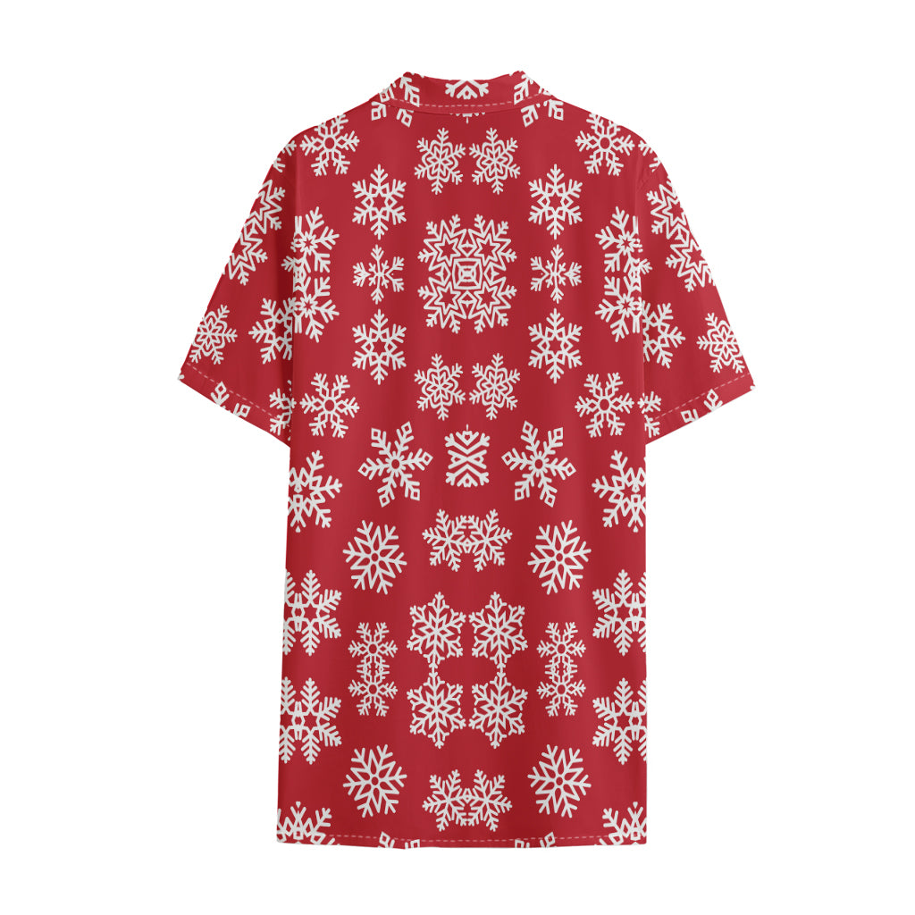 Merry Christmas Snowflakes Pattern Print Cotton Hawaiian Shirt