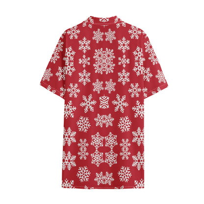 Merry Christmas Snowflakes Pattern Print Cotton Hawaiian Shirt