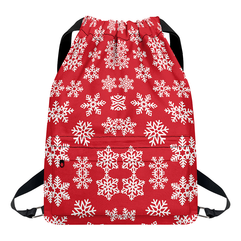 Merry Christmas Snowflakes Pattern Print Drawstring Backpack