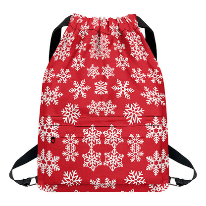 Merry Christmas Snowflakes Pattern Print Drawstring Backpack