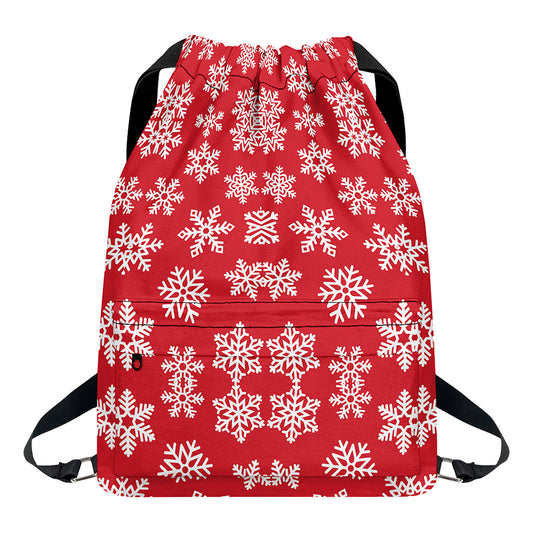Merry Christmas Snowflakes Pattern Print Drawstring Backpack