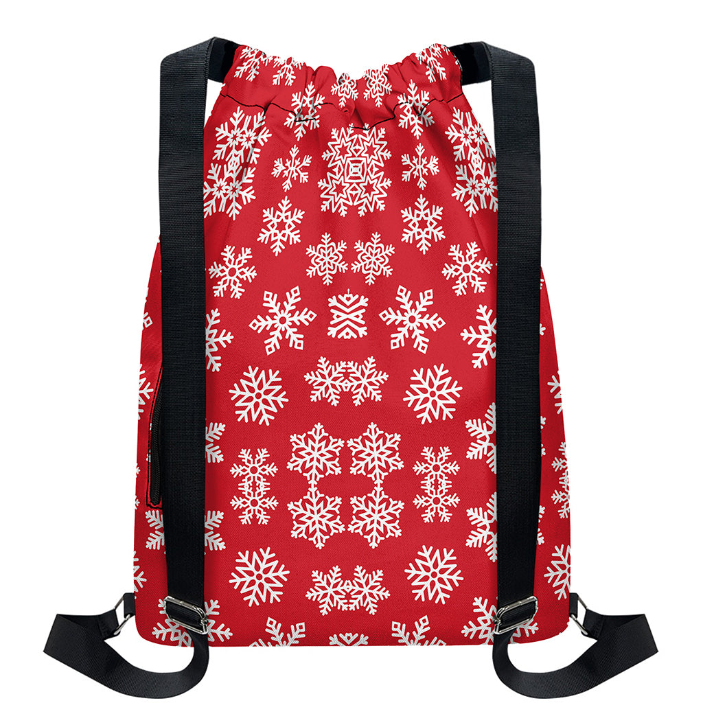 Merry Christmas Snowflakes Pattern Print Drawstring Backpack