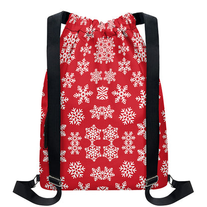 Merry Christmas Snowflakes Pattern Print Drawstring Backpack