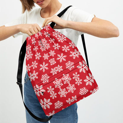 Merry Christmas Snowflakes Pattern Print Drawstring Backpack