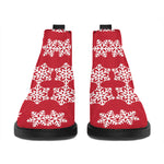 Merry Christmas Snowflakes Pattern Print Flat Ankle Boots