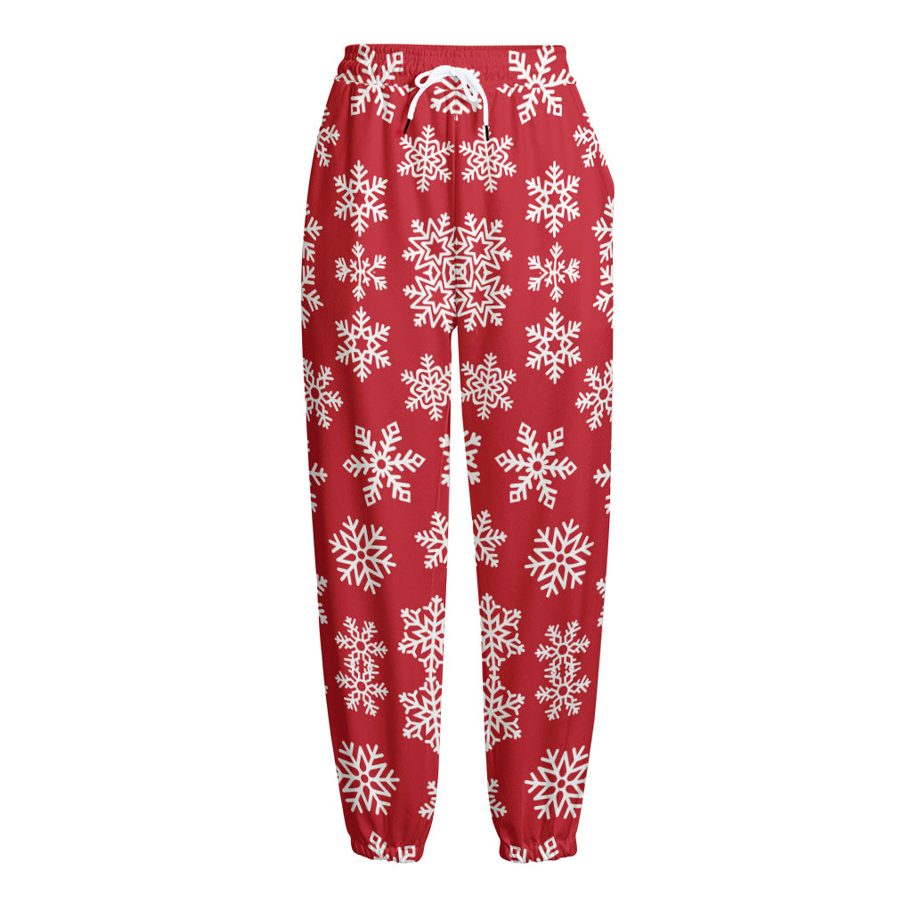 Merry Christmas Snowflakes Pattern Print Fleece Lined Knit Pants