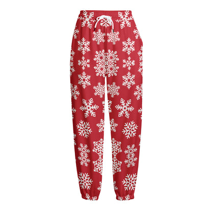 Merry Christmas Snowflakes Pattern Print Fleece Lined Knit Pants