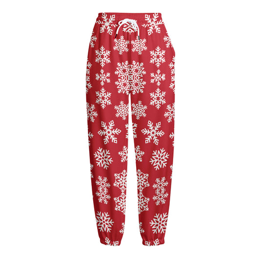 Merry Christmas Snowflakes Pattern Print Fleece Lined Knit Pants