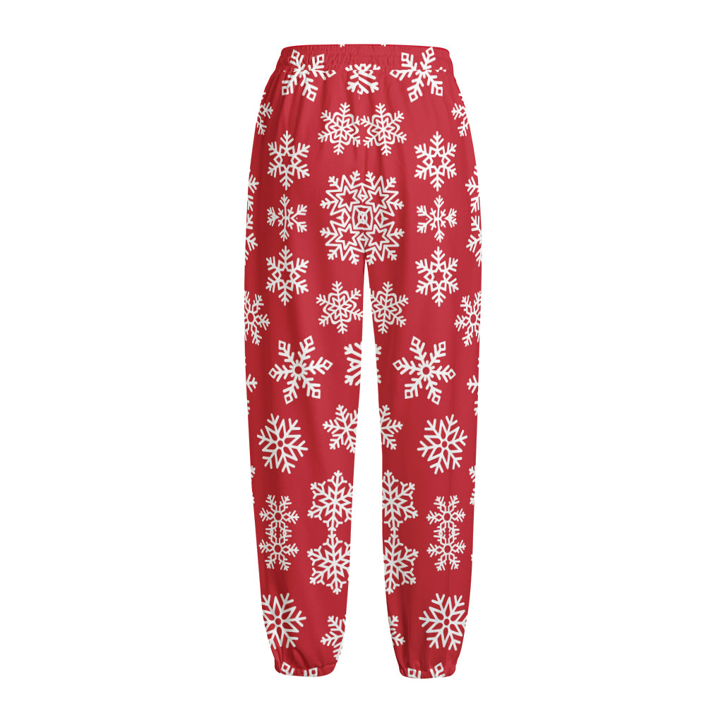 Merry Christmas Snowflakes Pattern Print Fleece Lined Knit Pants