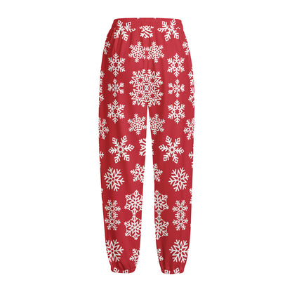 Merry Christmas Snowflakes Pattern Print Fleece Lined Knit Pants