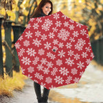 Merry Christmas Snowflakes Pattern Print Foldable Umbrella