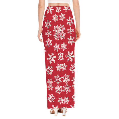 Merry Christmas Snowflakes Pattern Print High Slit Maxi Skirt