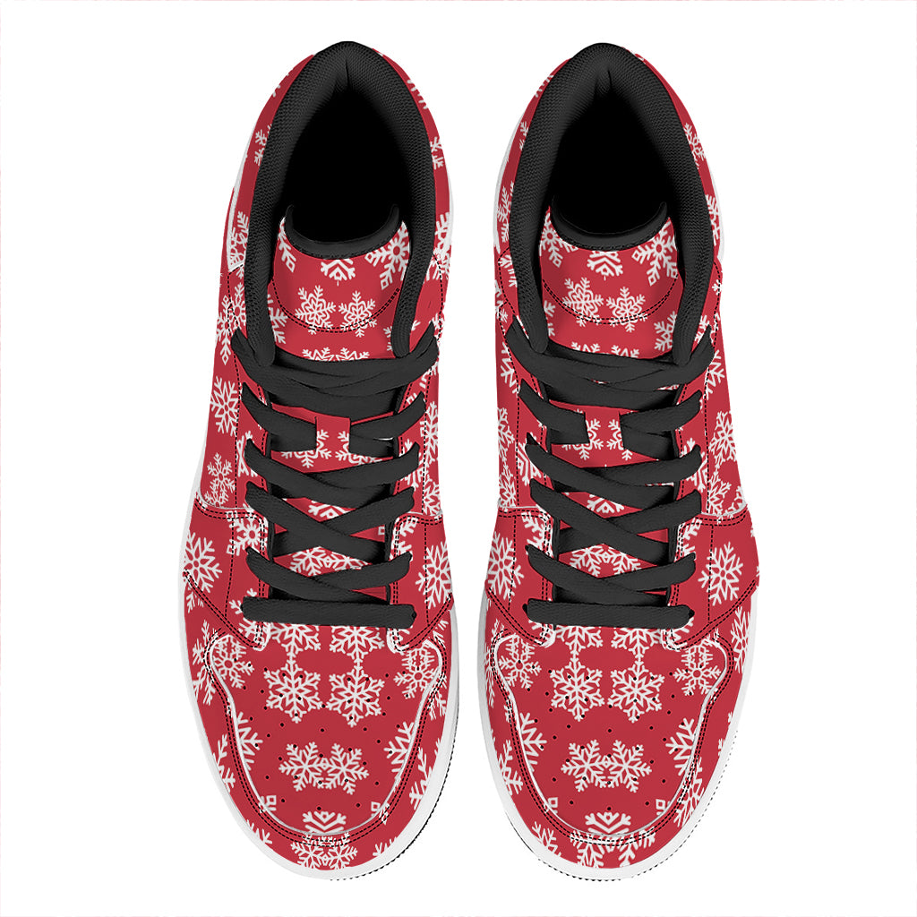 Merry Christmas Snowflakes Pattern Print High Top Leather Sneakers