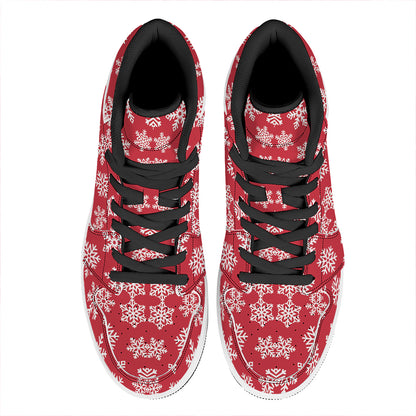 Merry Christmas Snowflakes Pattern Print High Top Leather Sneakers
