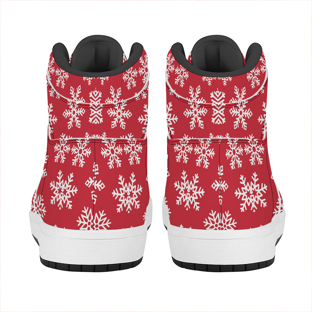 Merry Christmas Snowflakes Pattern Print High Top Leather Sneakers