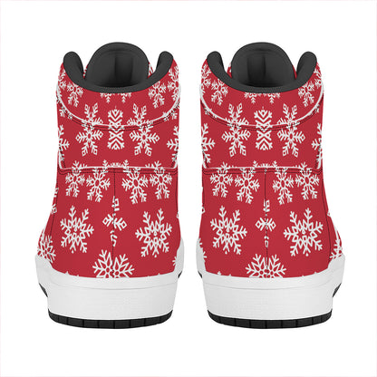 Merry Christmas Snowflakes Pattern Print High Top Leather Sneakers