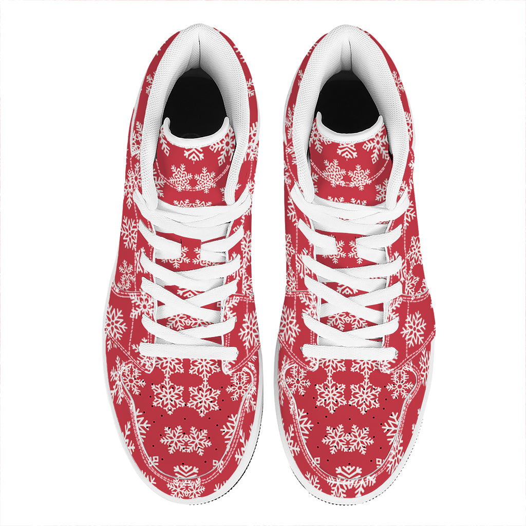 Merry Christmas Snowflakes Pattern Print High Top Leather Sneakers