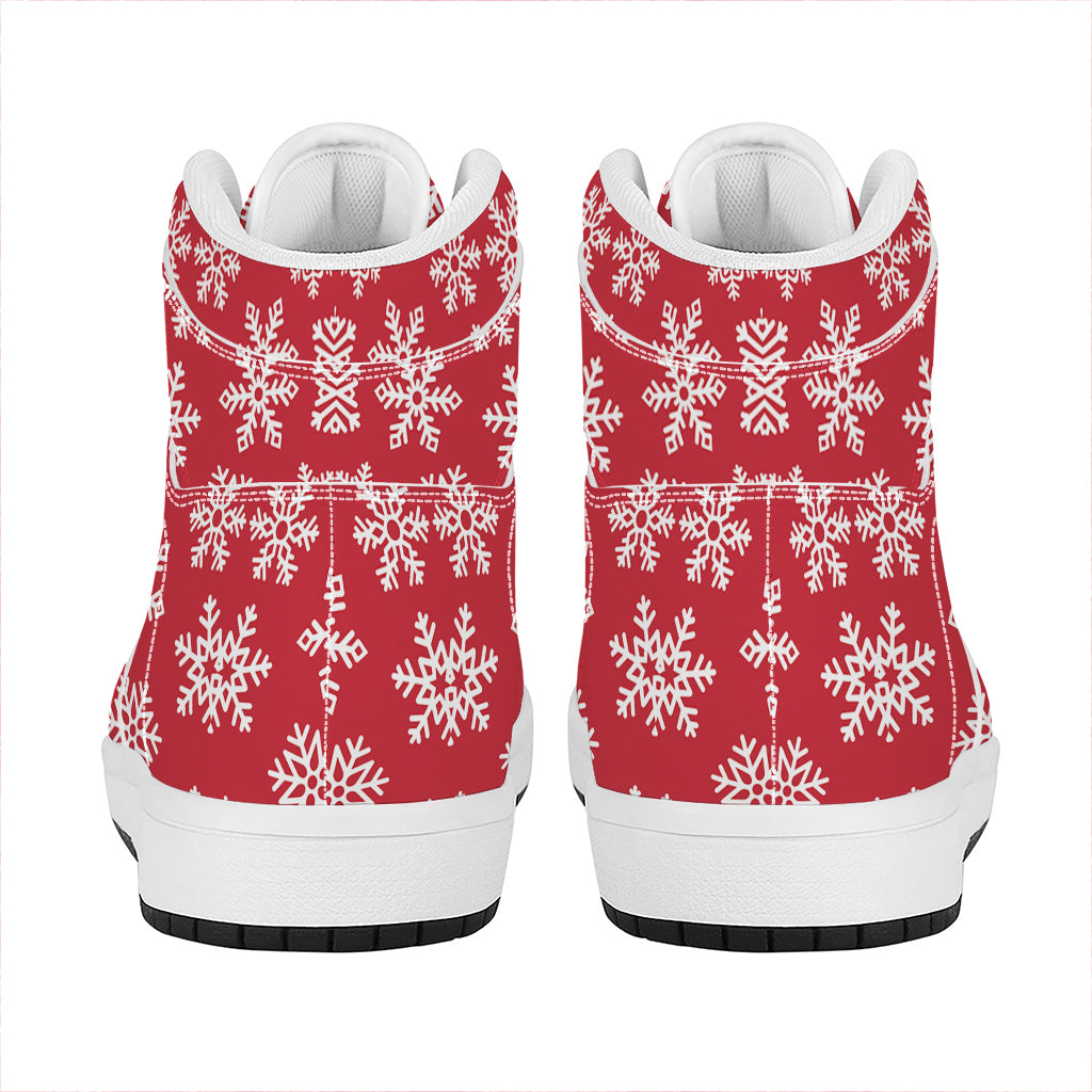 Merry Christmas Snowflakes Pattern Print High Top Leather Sneakers