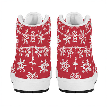 Merry Christmas Snowflakes Pattern Print High Top Leather Sneakers