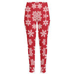 Merry Christmas Snowflakes Pattern Print High-Waisted Pocket Leggings