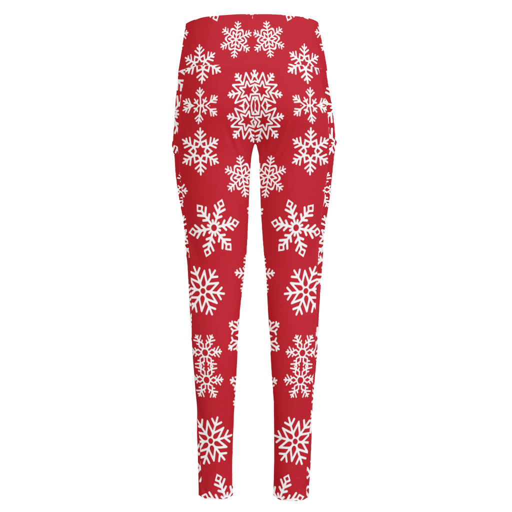 Merry Christmas Snowflakes Pattern Print High-Waisted Pocket Leggings