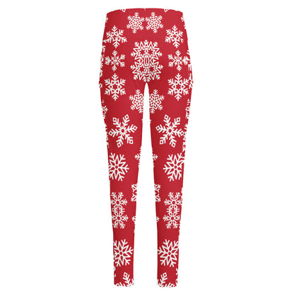 Merry Christmas Snowflakes Pattern Print High-Waisted Pocket Leggings