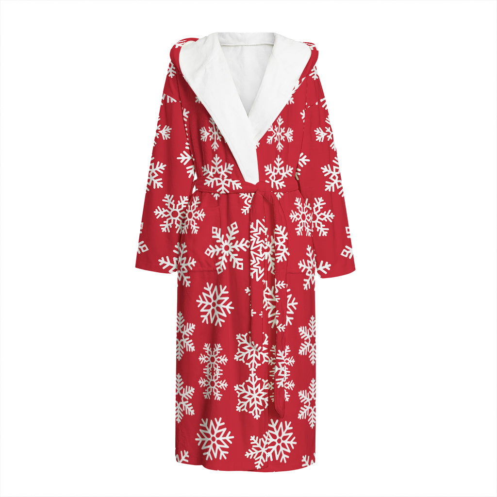 Merry Christmas Snowflakes Pattern Print Hooded Bathrobe