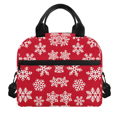 Merry Christmas Snowflakes Pattern Print Insulated Lunch Bag