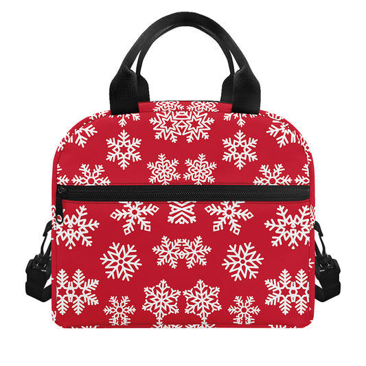 Merry Christmas Snowflakes Pattern Print Insulated Lunch Bag