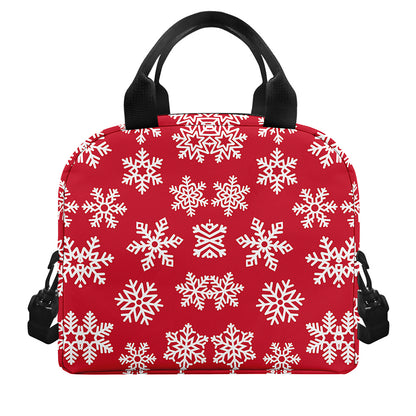 Merry Christmas Snowflakes Pattern Print Insulated Lunch Bag