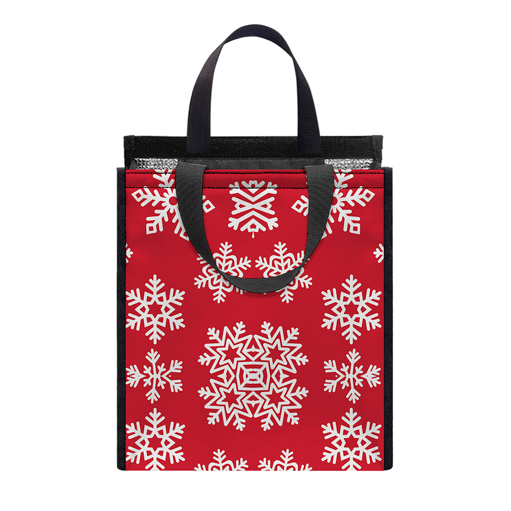 Merry Christmas Snowflakes Pattern Print Insulated Lunch Tote