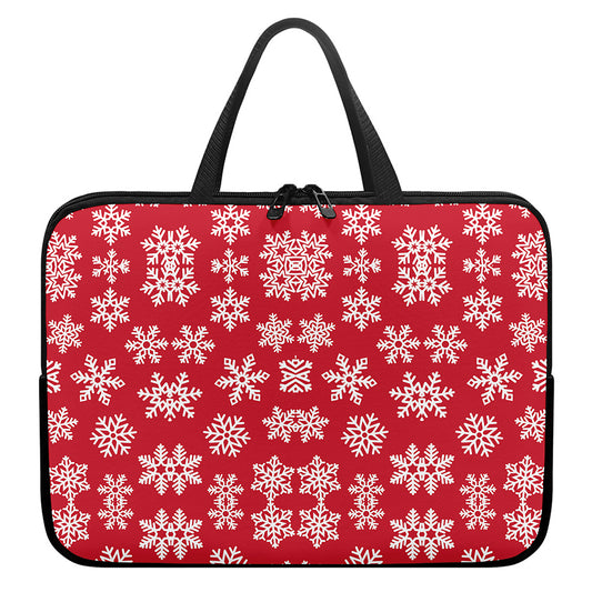 Merry Christmas Snowflakes Pattern Print Laptop Sleeve With Handle