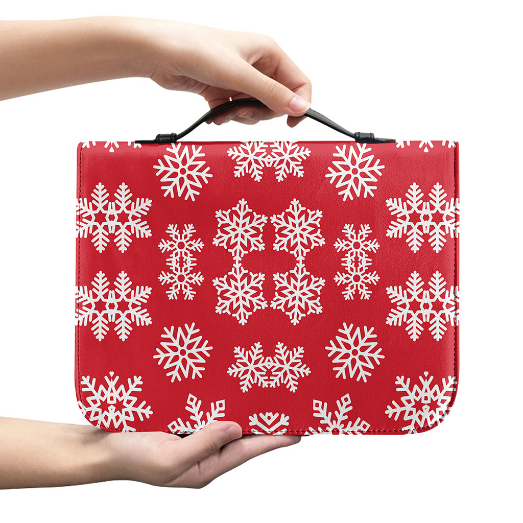 Merry Christmas Snowflakes Pattern Print Leather Bible Cover