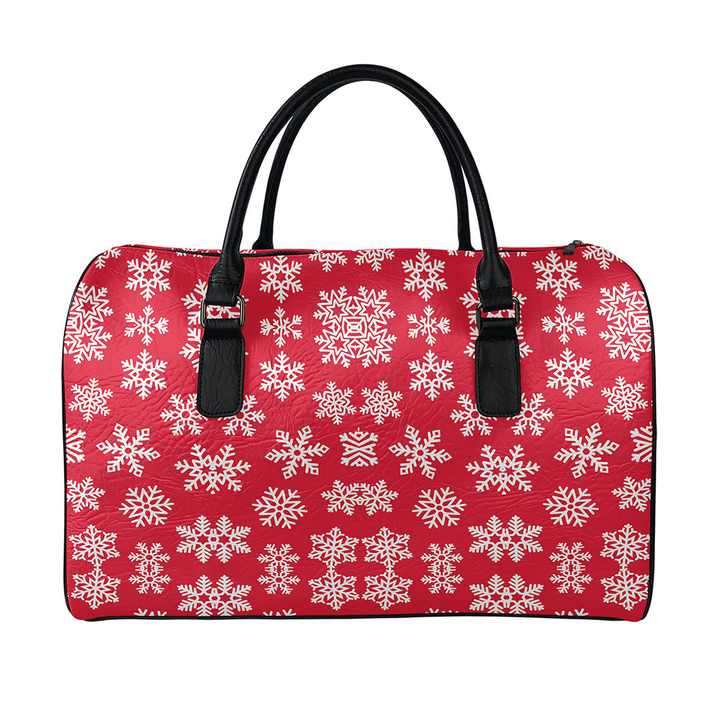 Merry Christmas Snowflakes Pattern Print Leather Duffle Bag