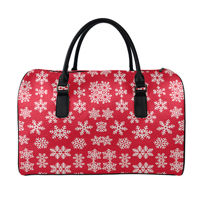 Merry Christmas Snowflakes Pattern Print Leather Duffle Bag