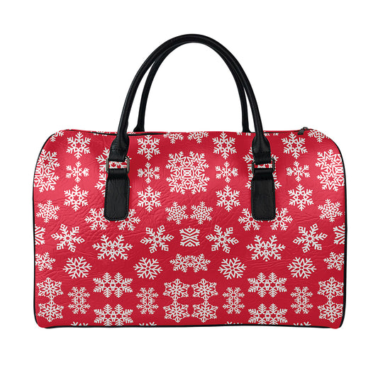 Merry Christmas Snowflakes Pattern Print Leather Duffle Bag