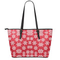 Merry Christmas Snowflakes Pattern Print Leather Tote Bag With Zipper