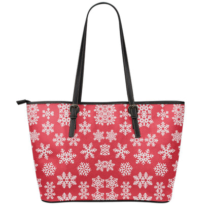 Merry Christmas Snowflakes Pattern Print Leather Tote Bag