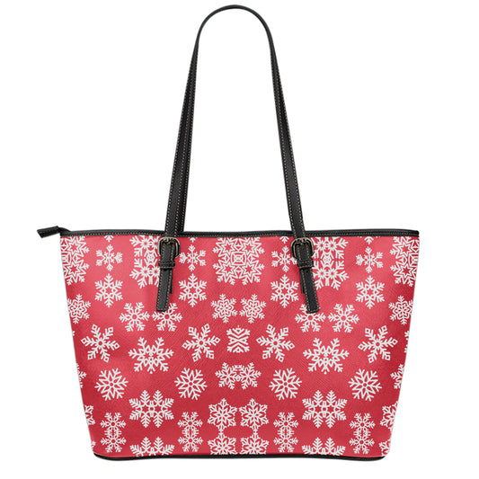 Merry Christmas Snowflakes Pattern Print Leather Tote Bag