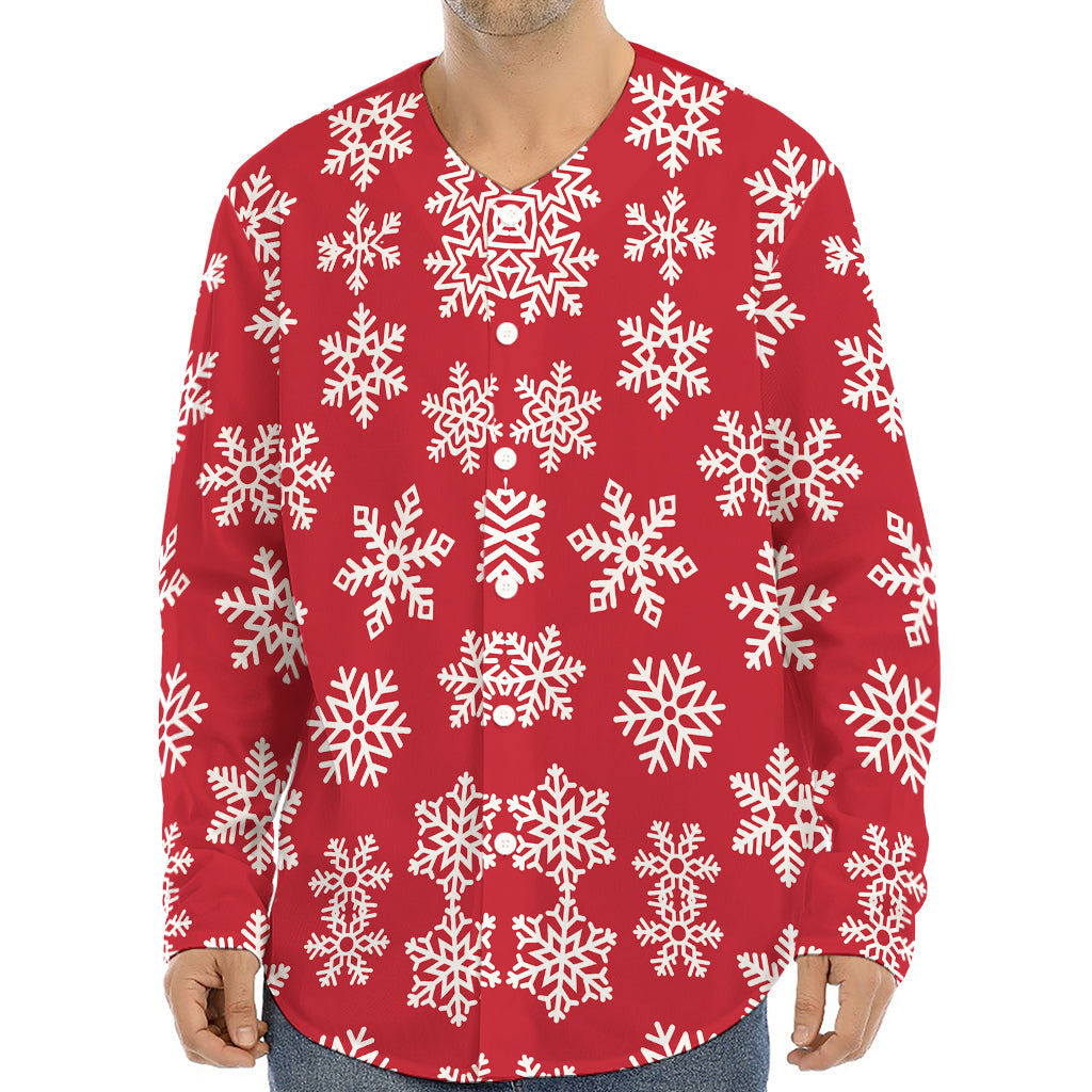 Merry Christmas Snowflakes Pattern Print Long Sleeve Baseball Jersey