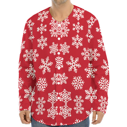 Merry Christmas Snowflakes Pattern Print Long Sleeve Baseball Jersey