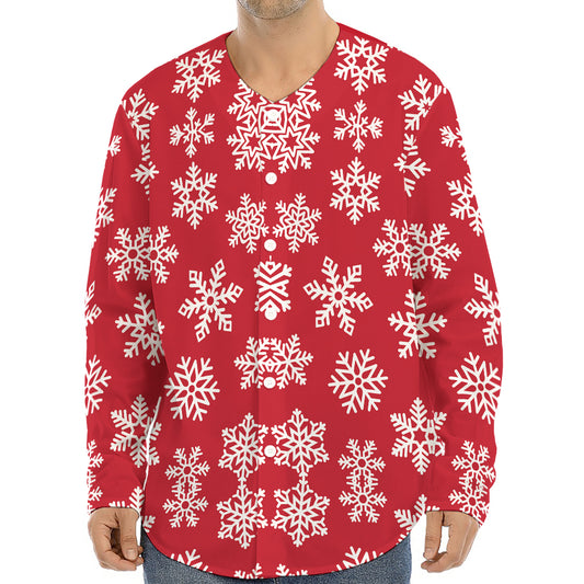 Merry Christmas Snowflakes Pattern Print Long Sleeve Baseball Jersey