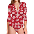 Merry Christmas Snowflakes Pattern Print Long Sleeve Swimsuit