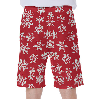 Merry Christmas Snowflakes Pattern Print Men's Beach Shorts