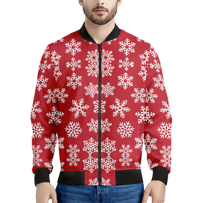 Merry Christmas Snowflakes Pattern Print Men's Bomber Jacket