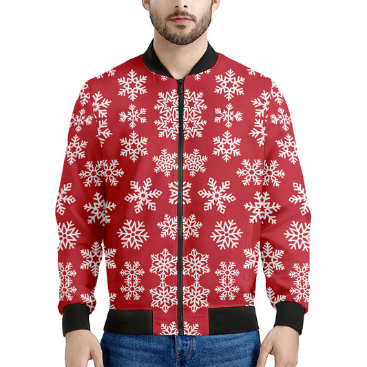 Merry Christmas Snowflakes Pattern Print Men's Bomber Jacket