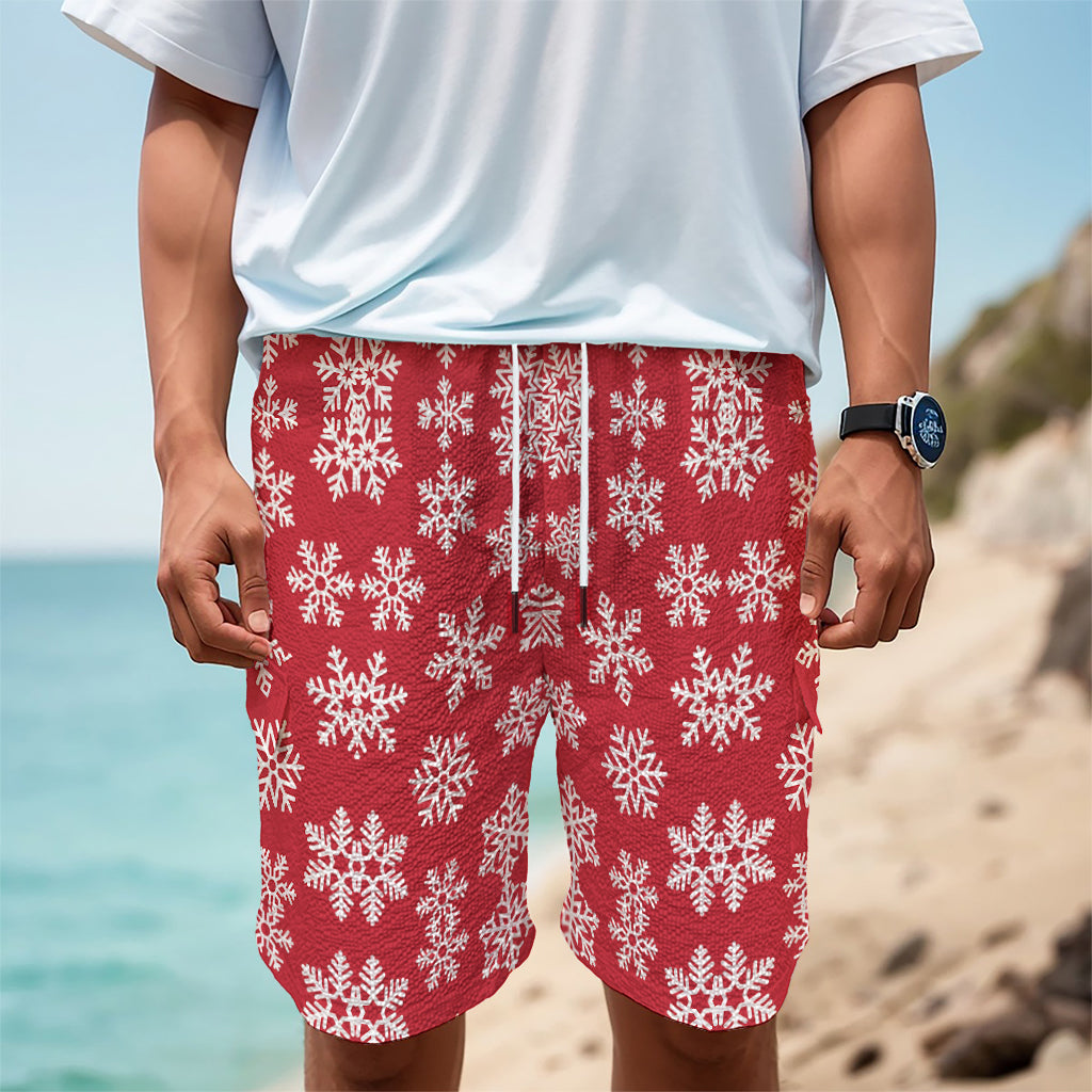 Merry Christmas Snowflakes Pattern Print Men's Cargo Shorts