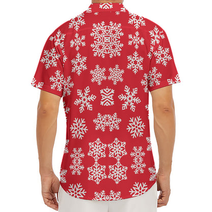 Merry Christmas Snowflakes Pattern Print Men's Deep V-Neck Shirt